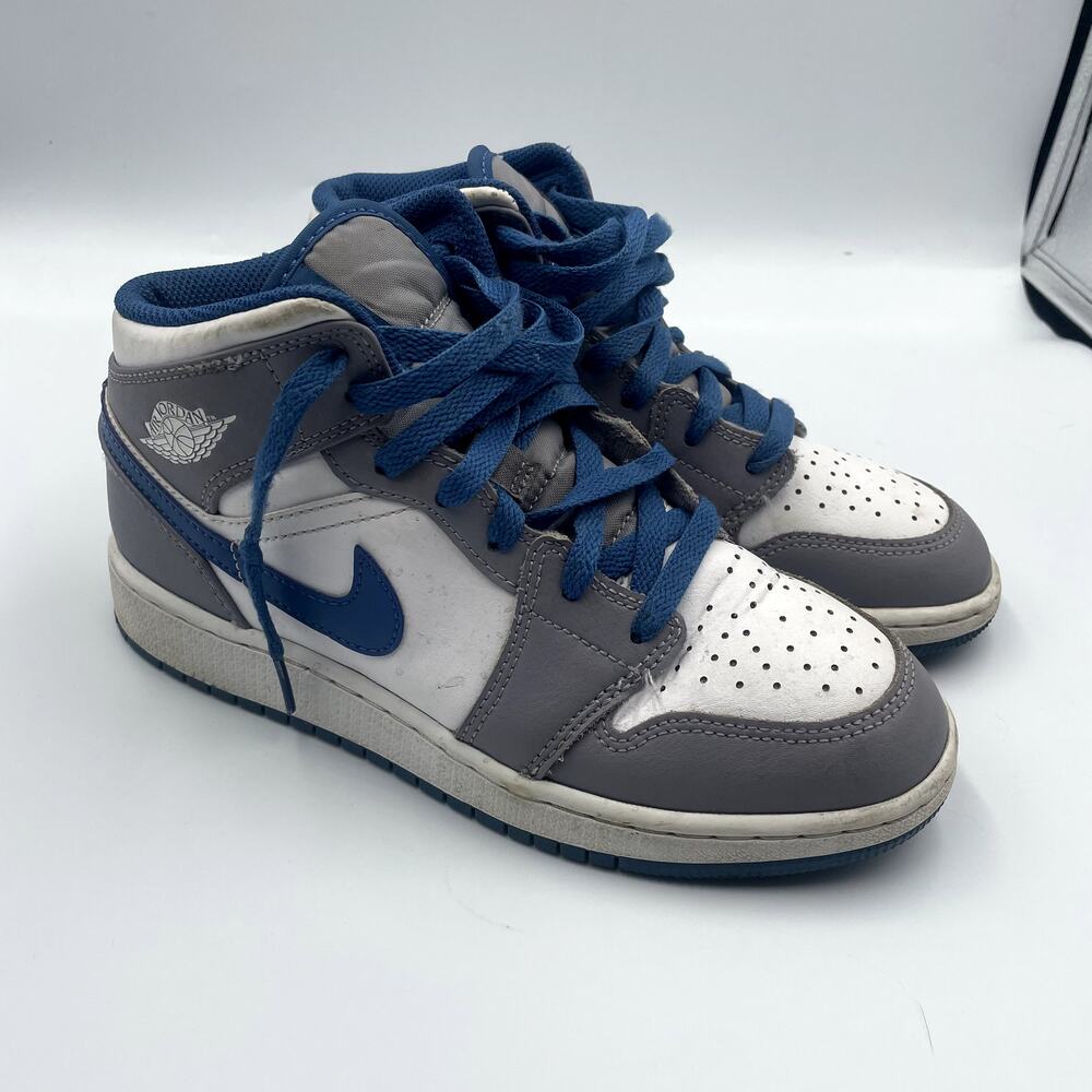 Jordan Kids Air Jordan 1 Mid Cement True Blue 5Y 5 Youth Gray